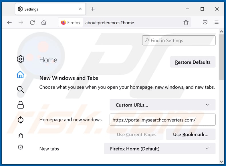 Removendo o mysearchconverters.com da página inicial do Mozilla Firefox
