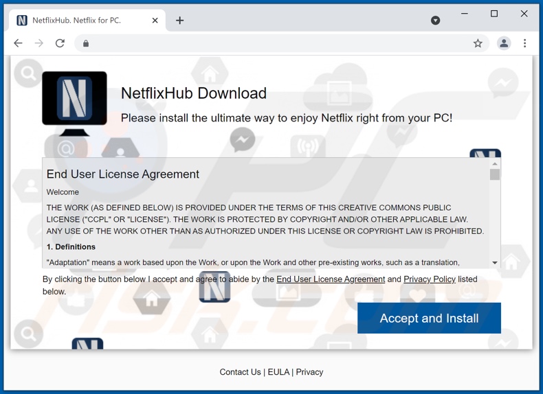 adware NetflixHub a promover o website
