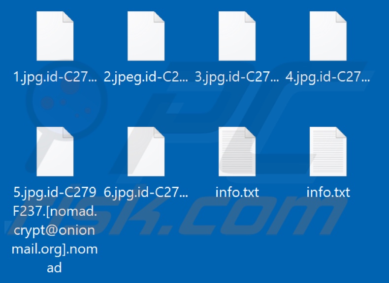 Ficheiros encriptados pelo ransomware Nomad (