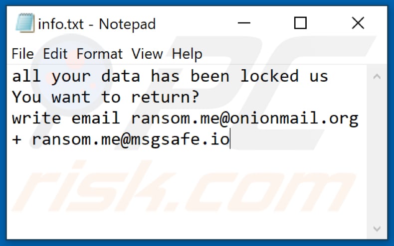 ficheiro de texto do ransomware RME (info.txt)