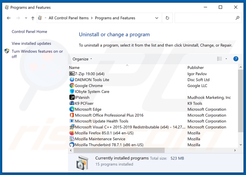 desinstalar APIs via Painel de Controlo