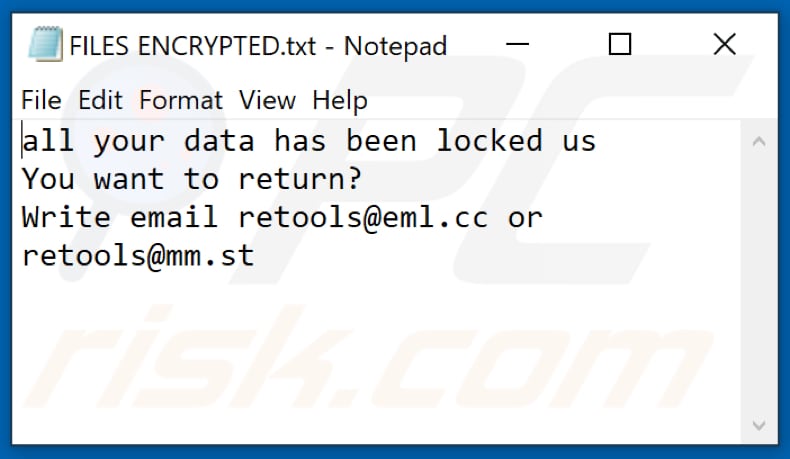 ficheiro de texto do ransomware yUixN (FILES ENCRYPTED.txt)
