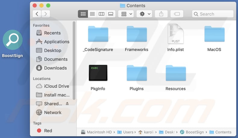 Pasta de conteúdo do adware BoostSign