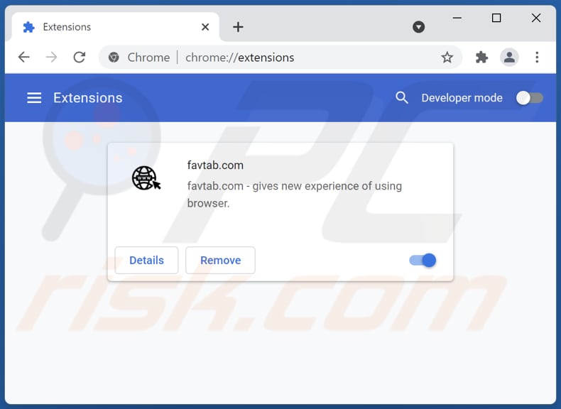 Remoção de extensões do Google Chrome relacionadas com o favtab.com