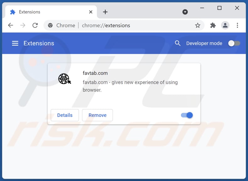 Remoção de extensões do Google Chrome relacionadas com o favtab.com