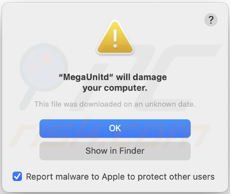 pop-up exibido quando o adware MegaUnit estiver presente no sistema