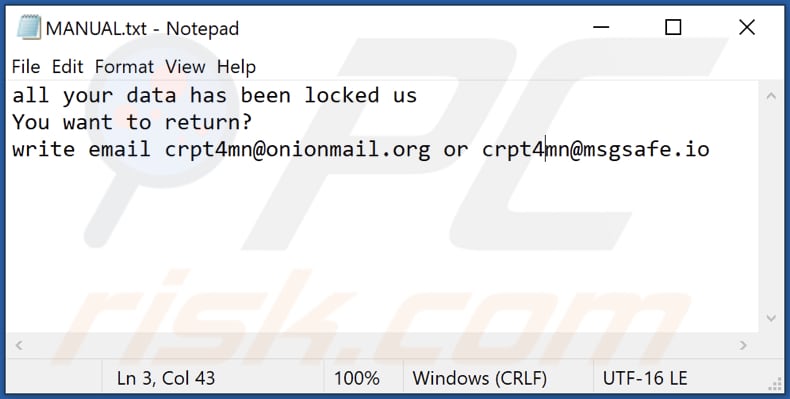 Ficheiro de texto do ransomware MS (