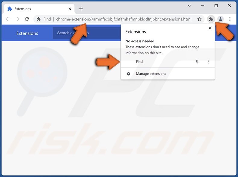 musttrust[.]xyz a promover o sequestrador de navegador Find ao exibir uma lista de extensões falsas no Chrome