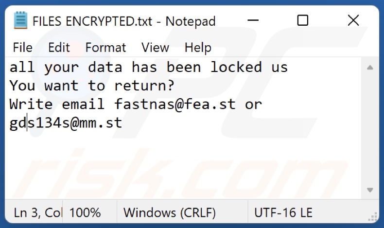 NaS ransomware text file (FILES ENCRYPTED.txt)
