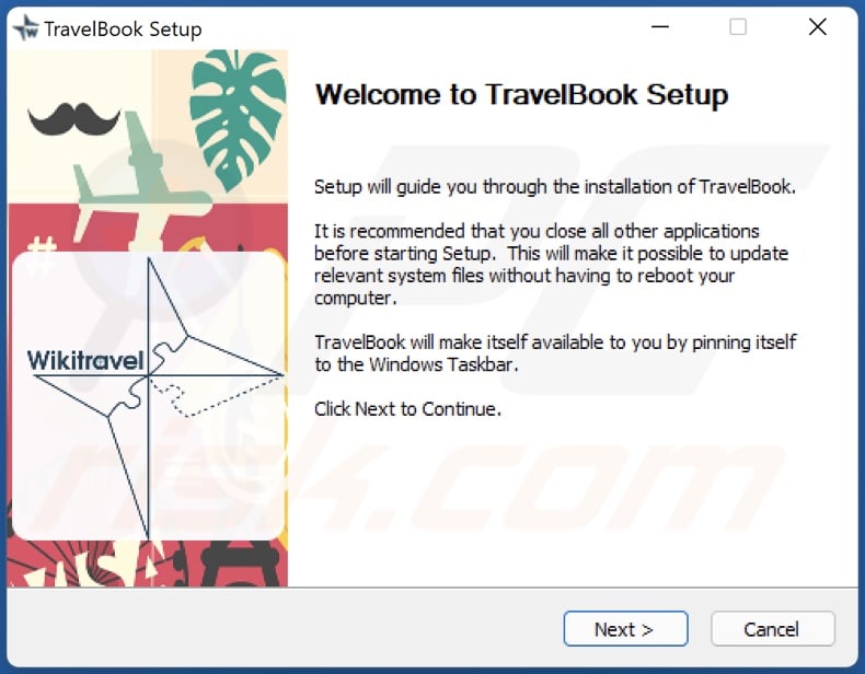 instalador do adware TravelBook