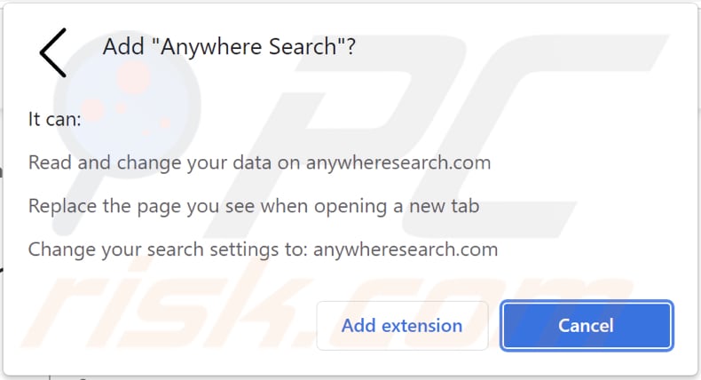 notificação de navegador do sequestrador de navegador anywhere search