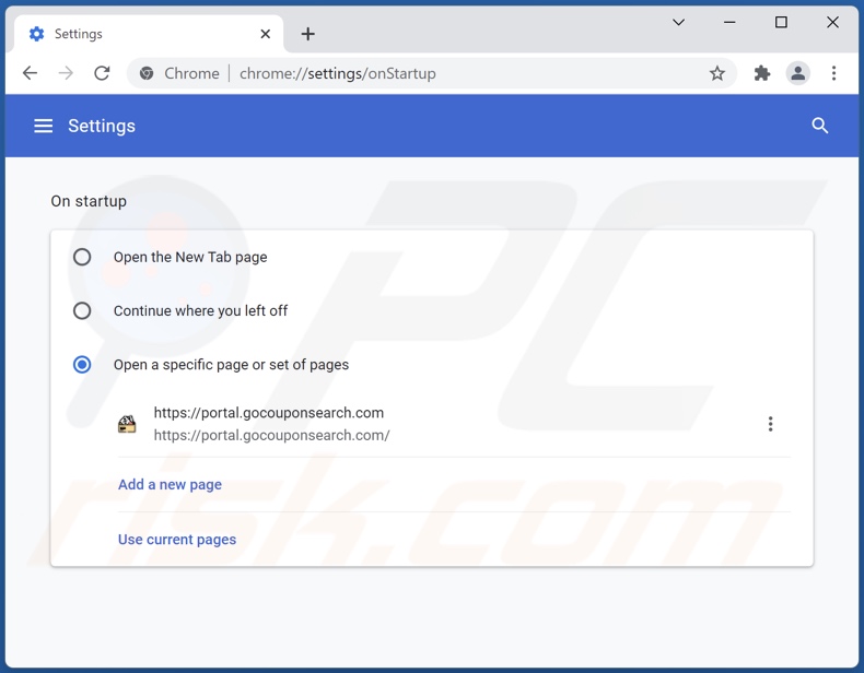 Remoção de gocouponsearch.com da página inicial do Google Chrome
