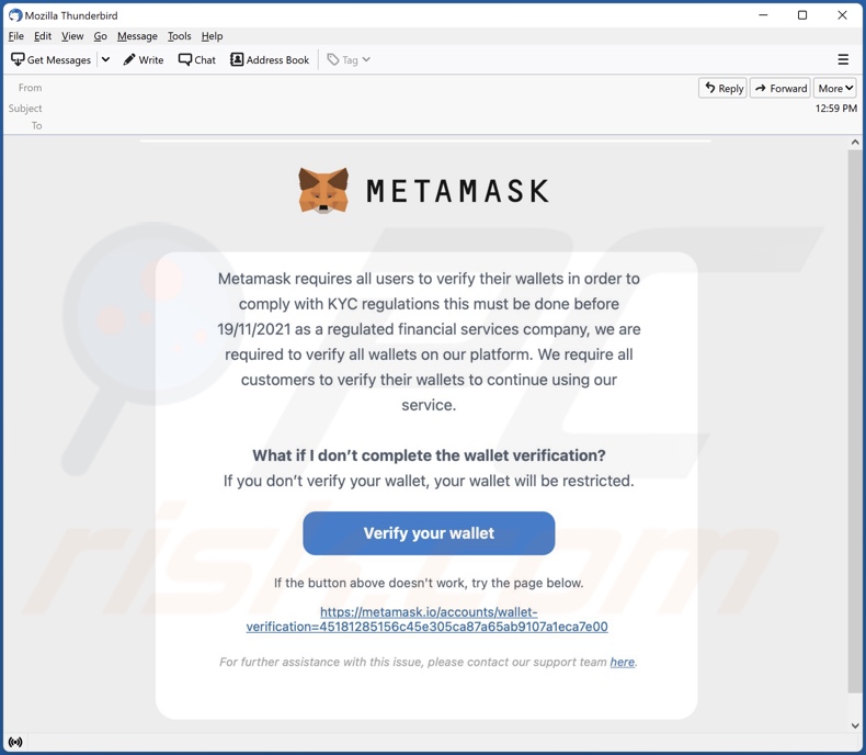 Campanha de spam por e-mail de MetaMask