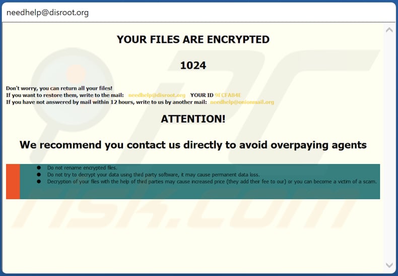 Nota de resgate do ransomware NEEH (janela pop-up)
