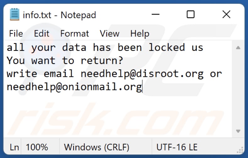 nota de texto do ransomware neeh info.txt