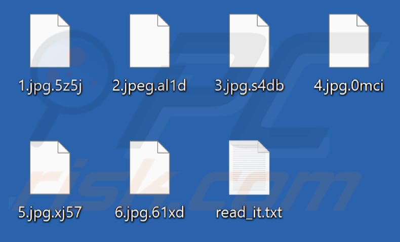 ficheiros encriptados pelo ransomware Robux (com extensões aleatórias)