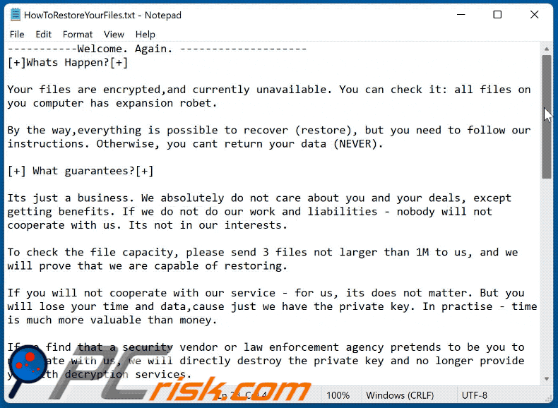 nota de resgate do ransomware Rook HowToRestoreYourFiles.txt gif