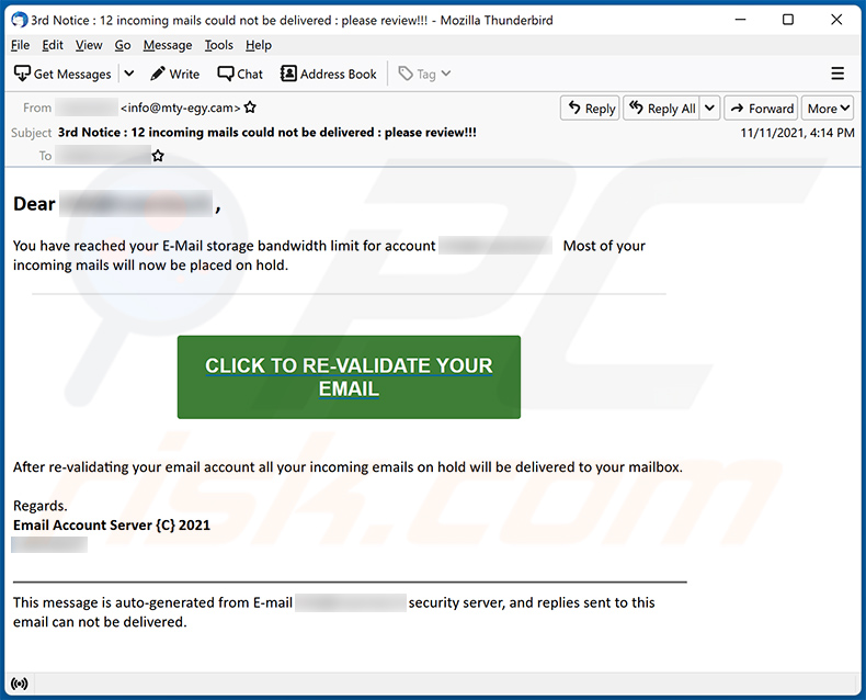 spam com tema Mail delivery failure (2021-11-12)