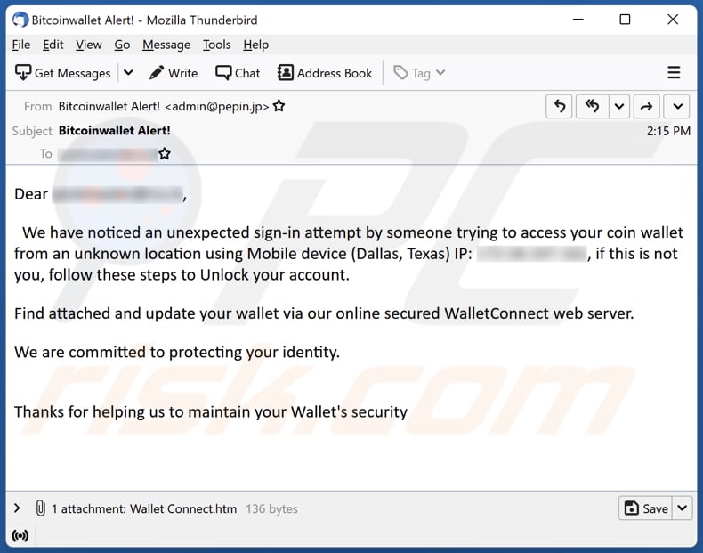 fraude por email WalletConnect
