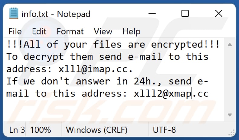 nota de texto do ransomware xiii (info.txt)