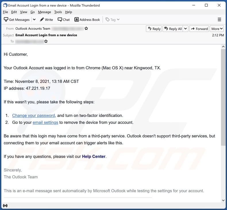 Your Outlook Account foi registada na campanha de spam por e-mail