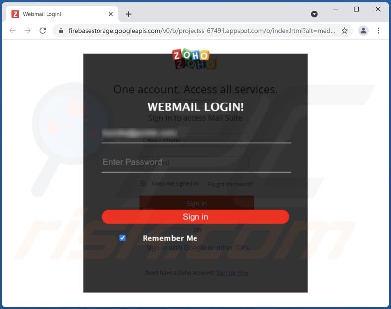 site de phishing promovido através da campanha de spam 