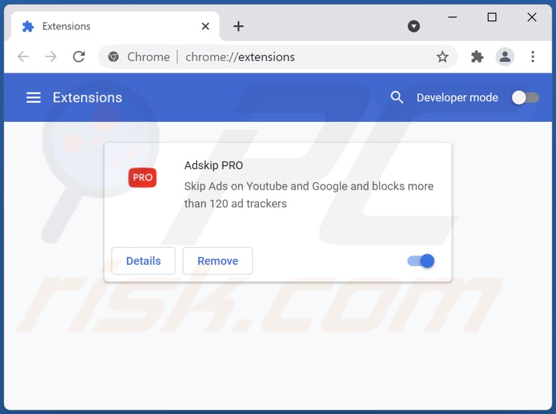 Remoção dos anúncios Adskip PRO do Google Chrome passo 2