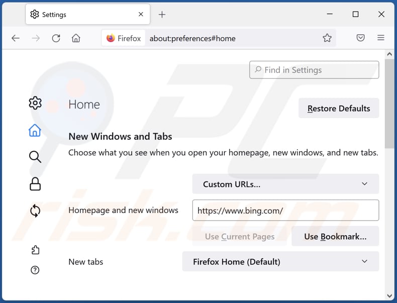 Removendo bing.com da página inicial do Mozilla Firefox