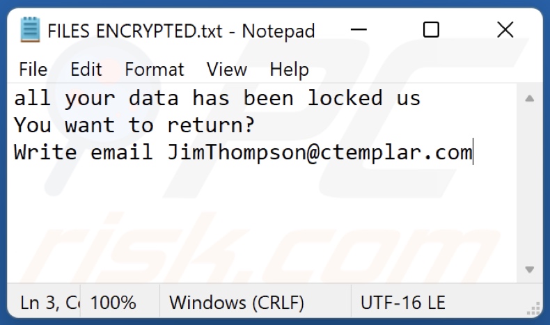 ficheiro de texto do ransomware Deeep (FILES ENCRYPTED.txt)