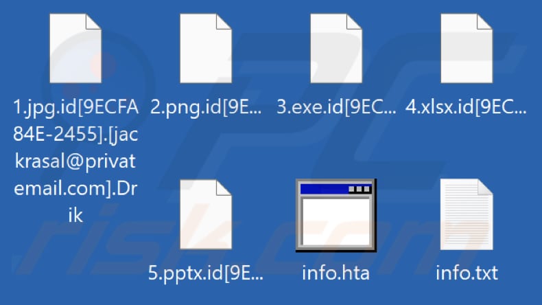 Ficheiros encriptados pelo ransomware Drik (extensão .Drik)
