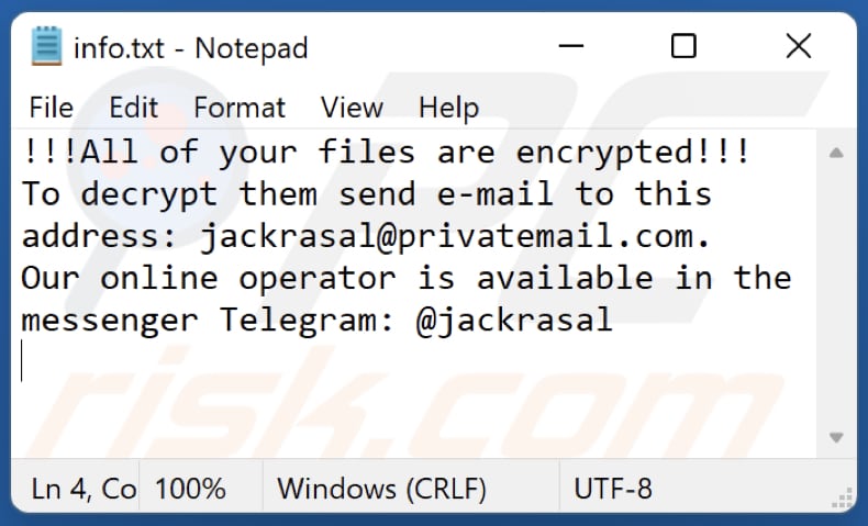 nota de resgate info.txt do ransomware drik