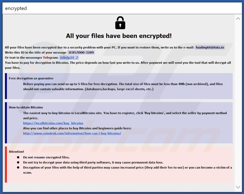 Janela pop-up do ransomware Health (info.hta)