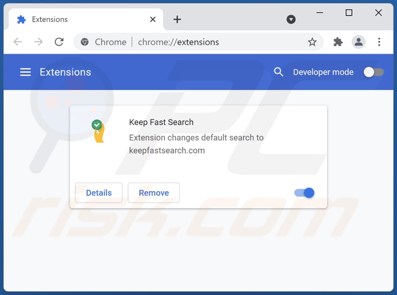 Remoção de extensões do Google Chrome relacionadas com o keepfastsearch.com