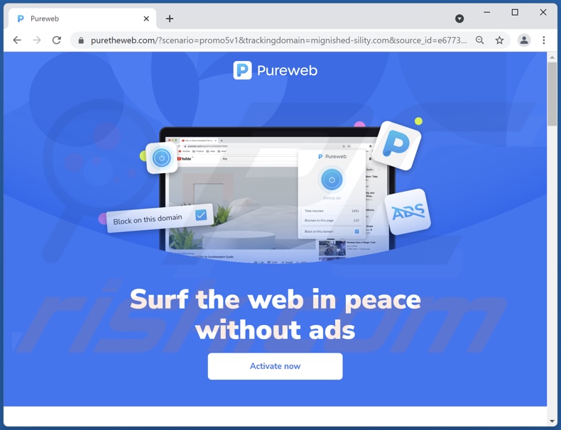 Site de promoção do adware Pureweb