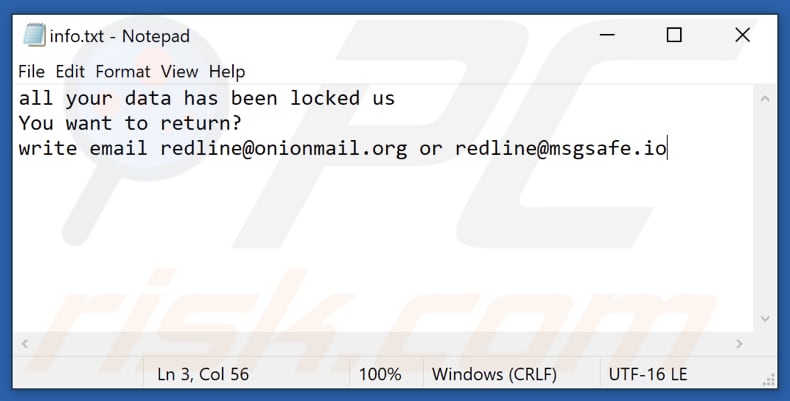 ficheiro de texto do ransomware red info.txt