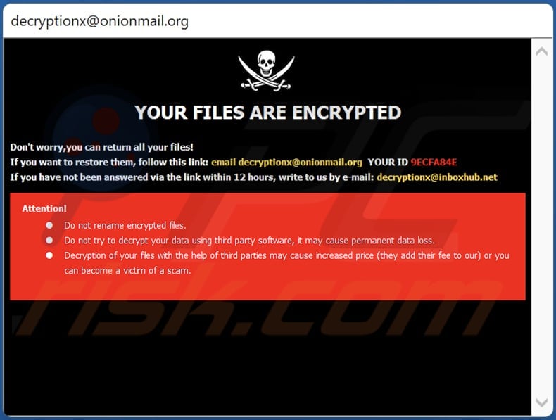 Janela pop-up de resgate do ransomware da Xqxqx 