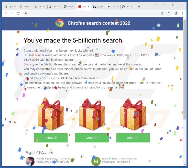 fraude Chrome Search Contest 2022 scam