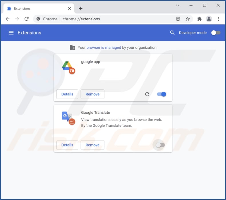 Remoção da aplicação falsa Google do Google Chrome passo 2