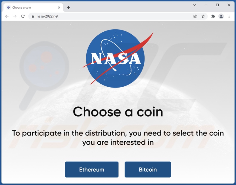 fraude NASA ETH and BTC Giveaway