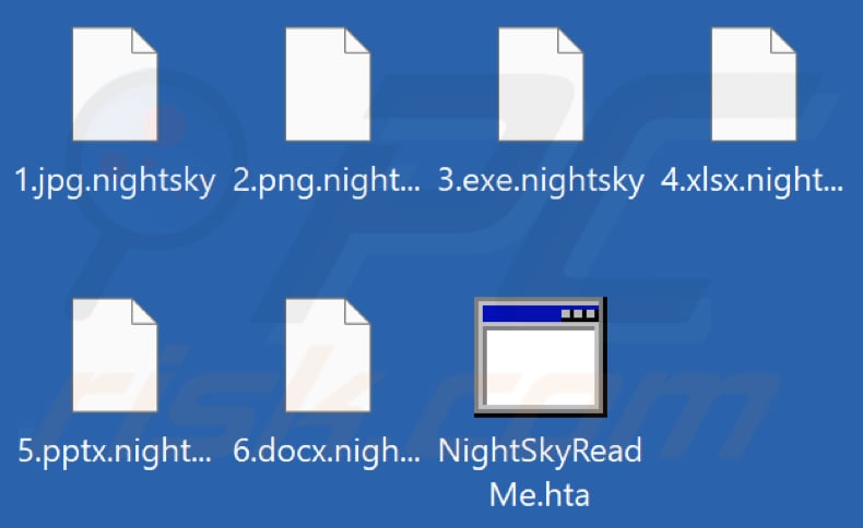 Ficheiros encriptados pelo ransomware Night Sky (extensão .nightsky)