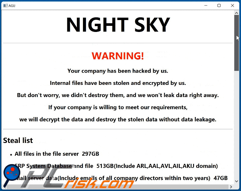 nota de resgate do ransomware night sky NightSkyReadMe.hta gif