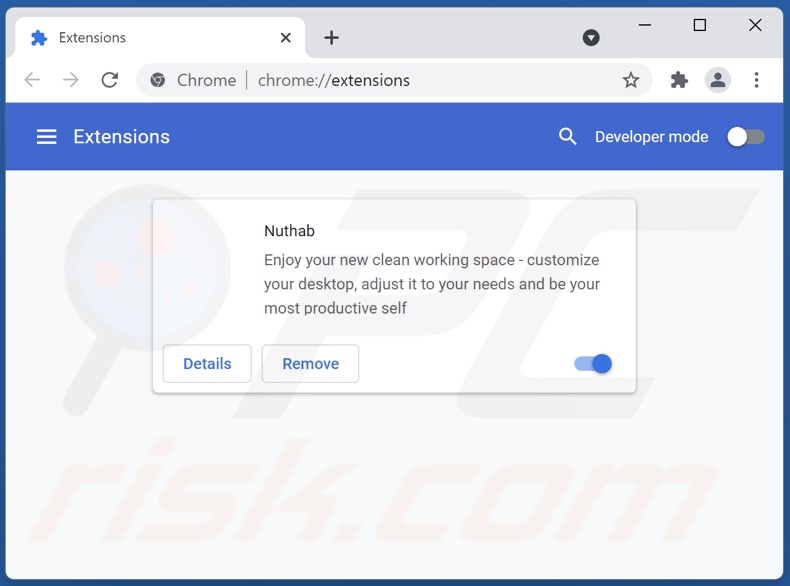 Remoção de extensões do Google Chrome relacionadas com o nuhtab.com