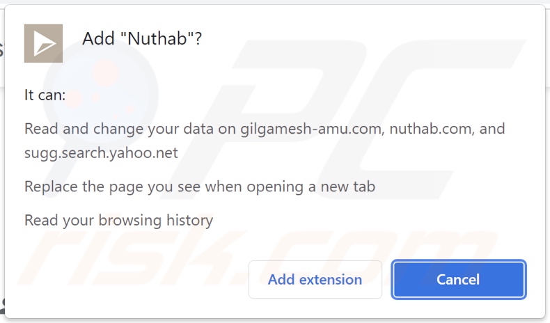 Sequestrador do navegador Nuhtab a pedir permissões