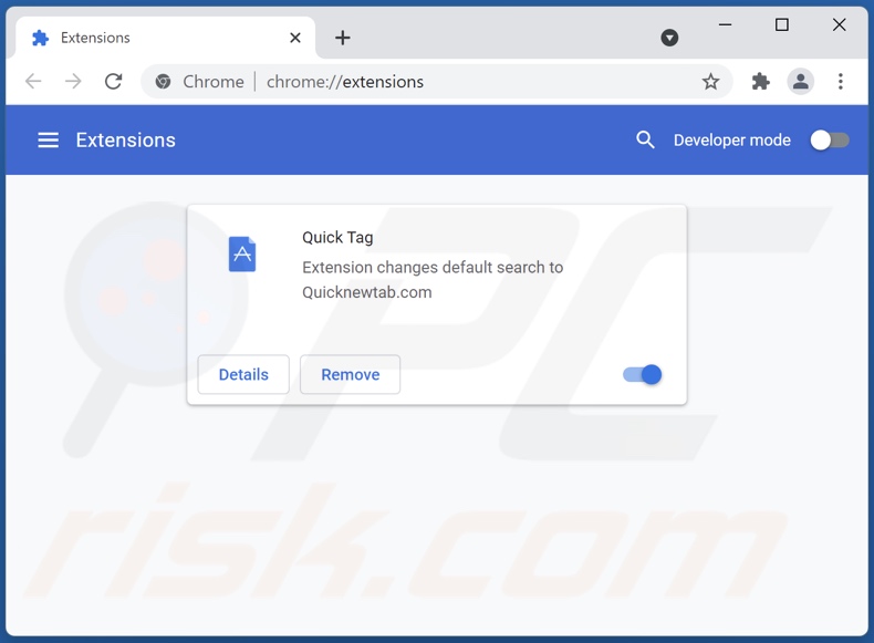 Remoção das extensões quicknewtab.com relacionadas com o Google Chrome