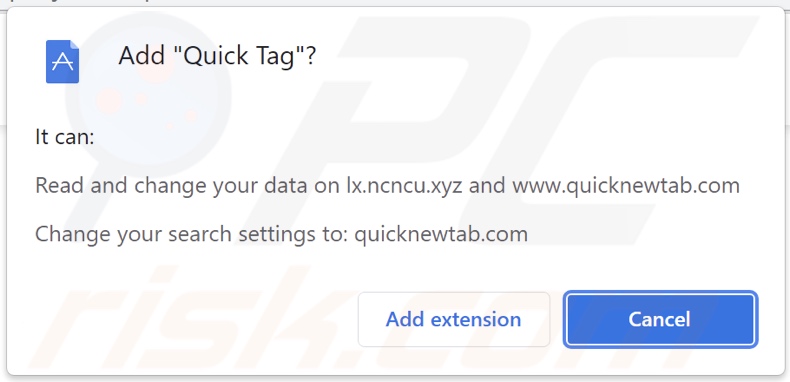 sequestrador de navegador Quick Tag  a pedir permissões