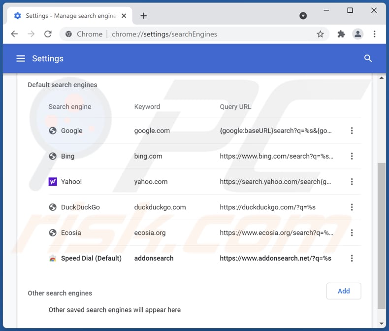 Remoção de addonsearch.net do motor de pesquisa padrão do Google Chrome