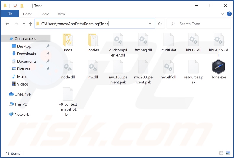 Pasta de instalação de adware Tone