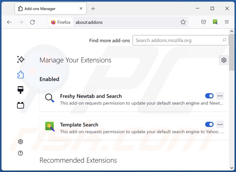 Remoção das extensões do Mozilla Firefox relacionadas com better-search.xyz.