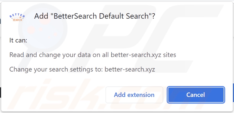 Sequestrador de navegador BetterSearch Default Search a pedir permissões