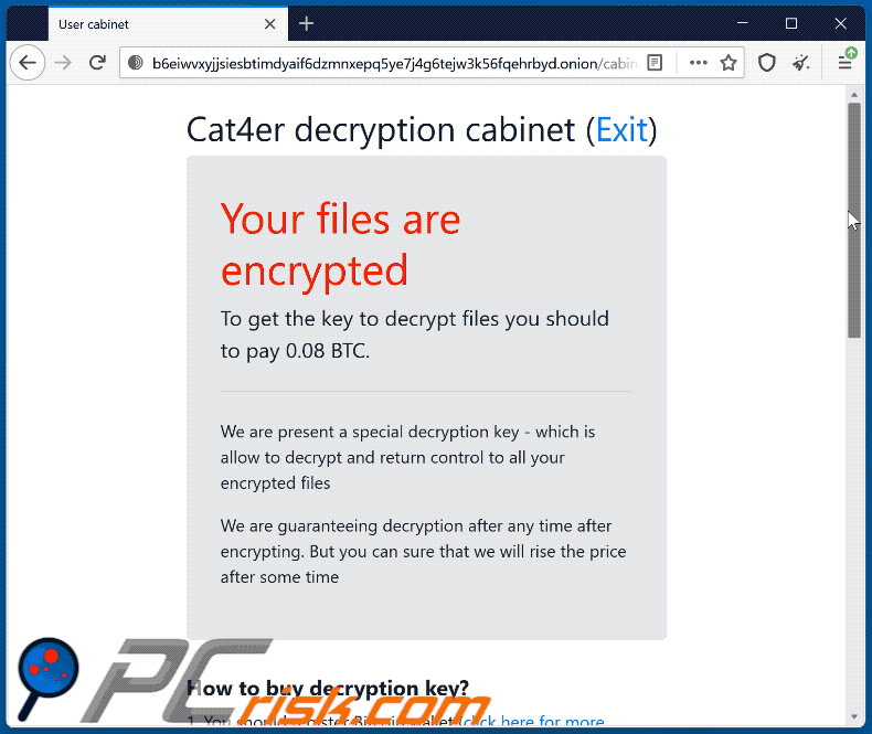 site do ransomware Cat4er (GIF)